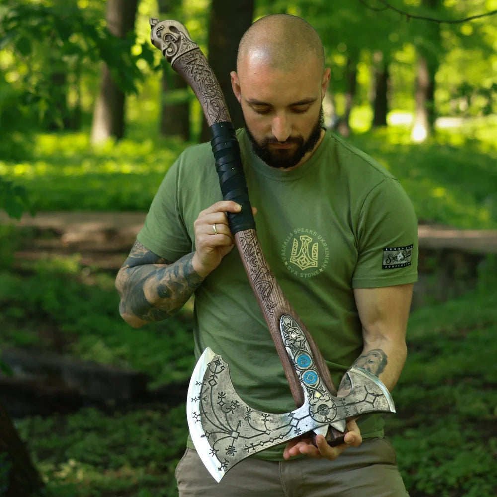 Handforged Leviathan Decorated Replica Axe - Black