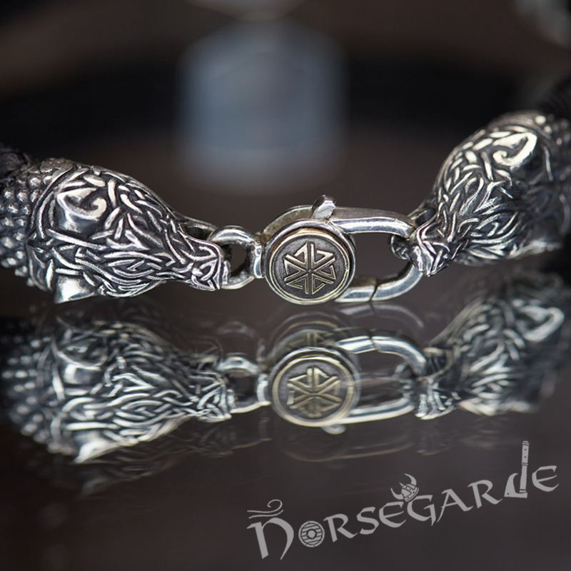 Handcrafted Odin and Wolves Silk Bracelet - Sterling Silver and Brass