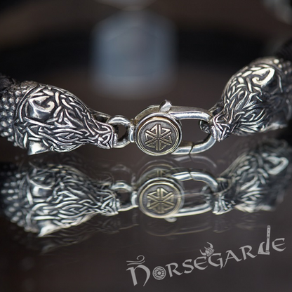 Handcrafted Odin and Wolves Silk Bracelet - Sterling Silver and Brass