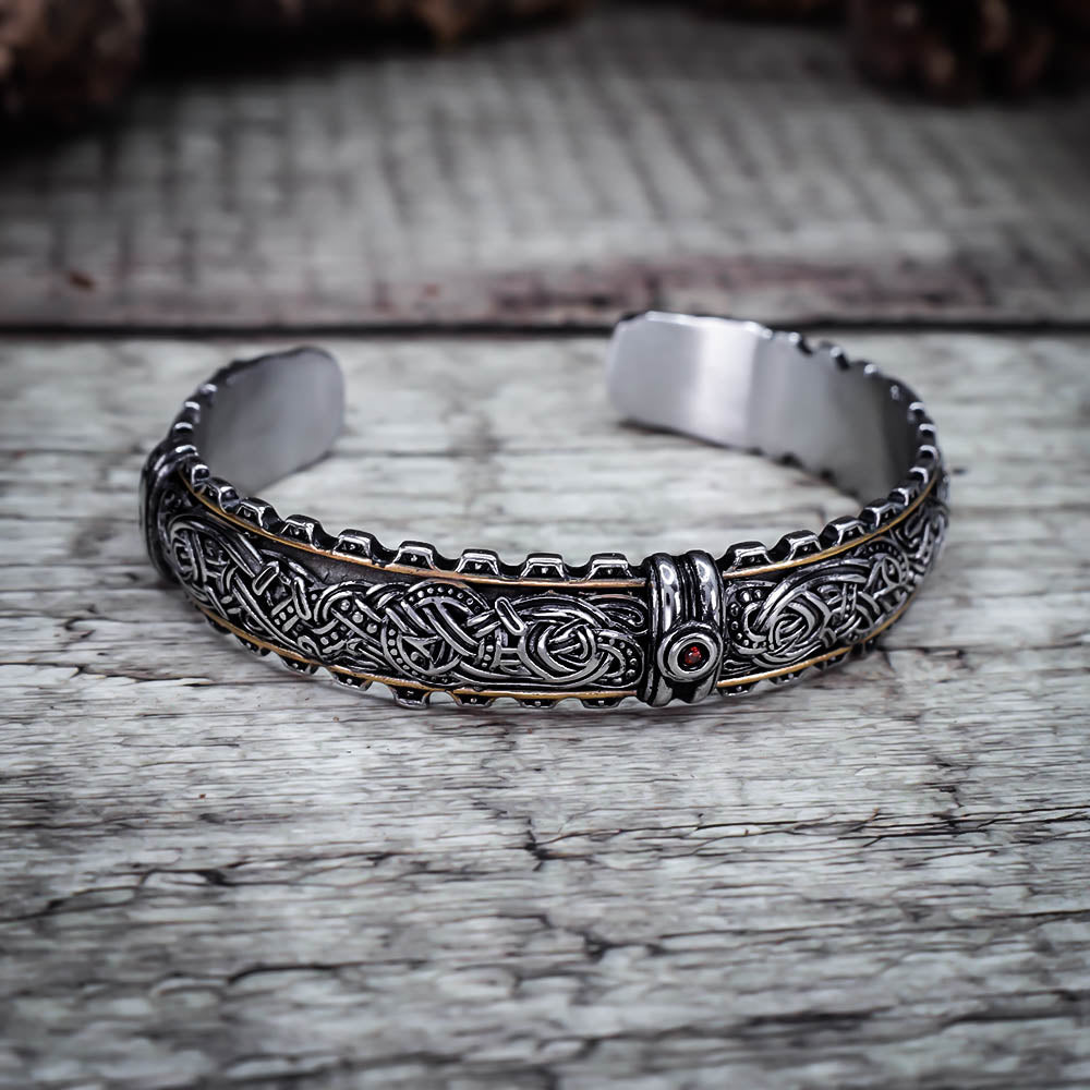 Golden Guardian Dragon Mammen Cuff Bangle - Stainless Steel