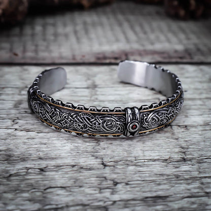 Golden Guardian Dragon Mammen Cuff Bangle - Stainless Steel