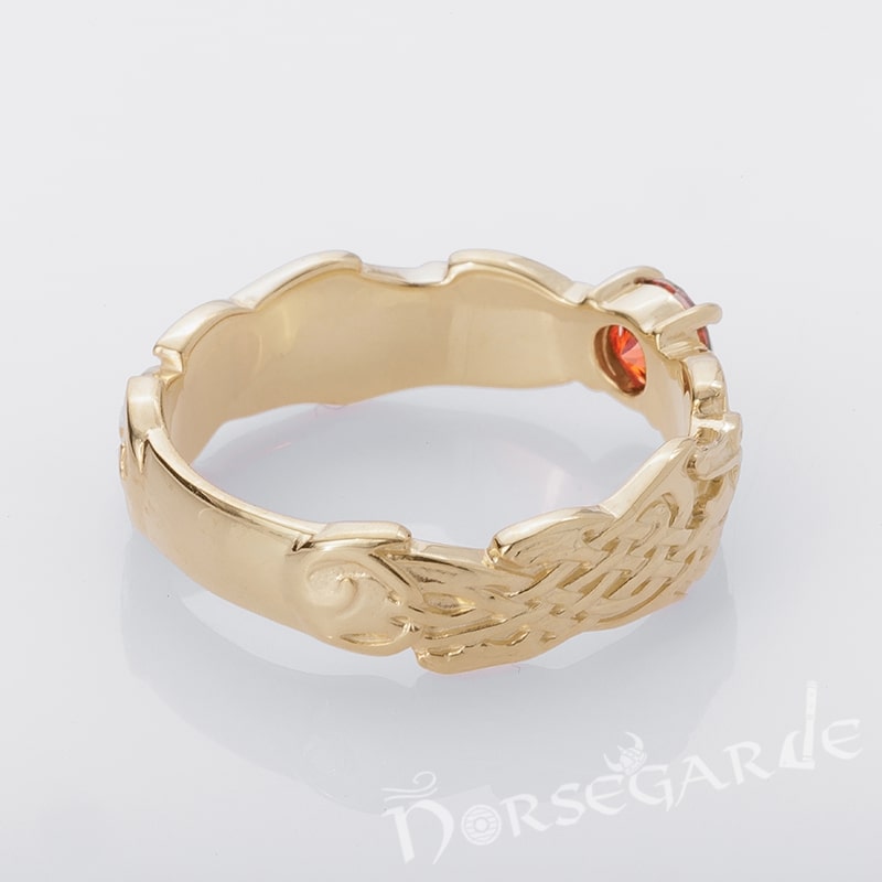 Handcrafted Dragon Ornament Band - Gold with Garnet