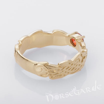 Handcrafted Dragon Ornament Band - Gold with Garnet