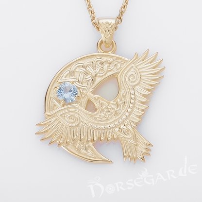 Handcrafted Raven and the Moon Pendant - Gold with Sapphire
