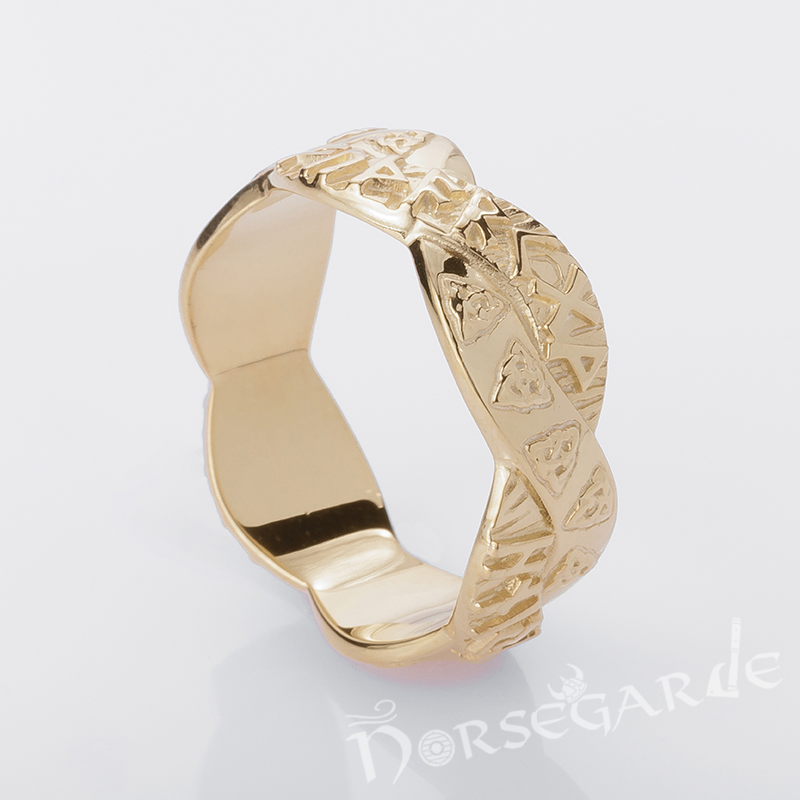 Handcrafted Twined Celtic Runes Band - Gold