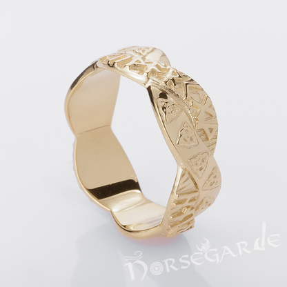 Handcrafted Twined Celtic Runes Band - Gold