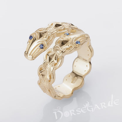Handcrafted Jormungandr Gemmed Band - Gold with Sapphire