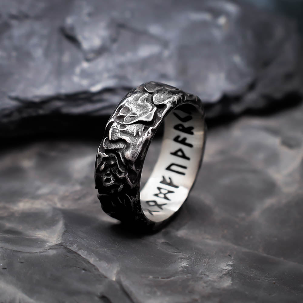 Runic Ancient Bark Ring - Stainless Steel