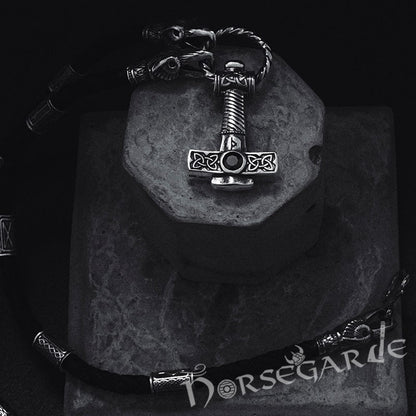 Handcrafted Ravens Necklace with Mjölnir - Sterling Silver