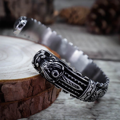 Guardian Dragon Mammen Cuff Bangle - Stainless Steel