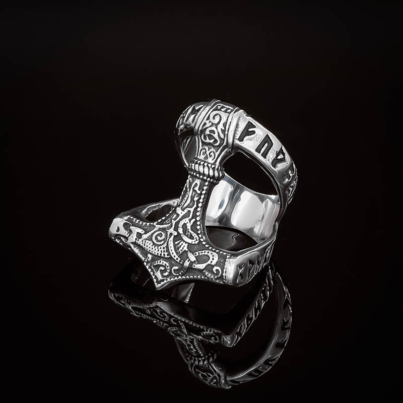 Thor's Hammer Runed Ring - Stainless Steel