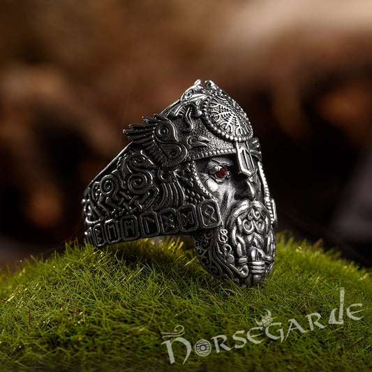 Handcrafted Odin the Allfather Ring - Sterling Silver