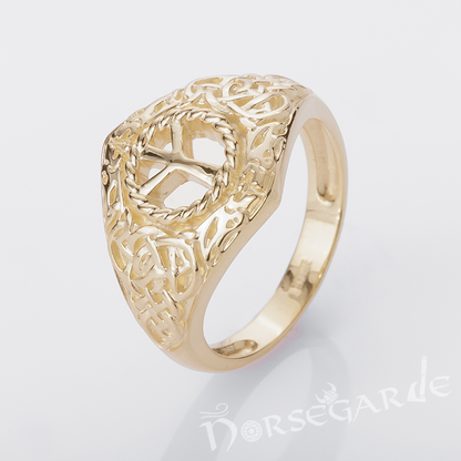 Handcrafted Celtic Algiz Ring - Gold