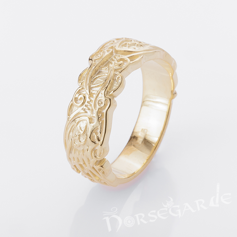 Handcrafted Odin's Ravens Band - Gold