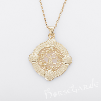 Handcrafted Rune Circle with Entwined Yggdrasil - Gold