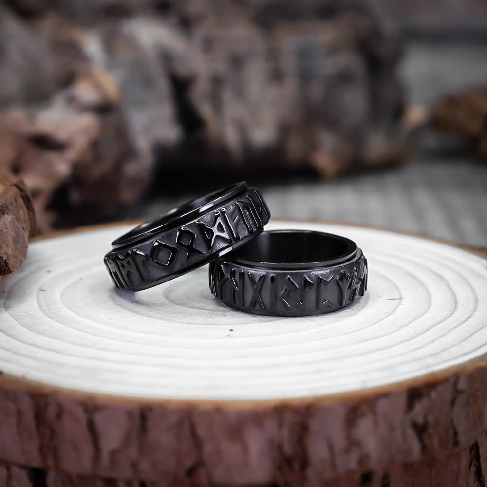 Black Rune Spinner Ring - Stainless Steel