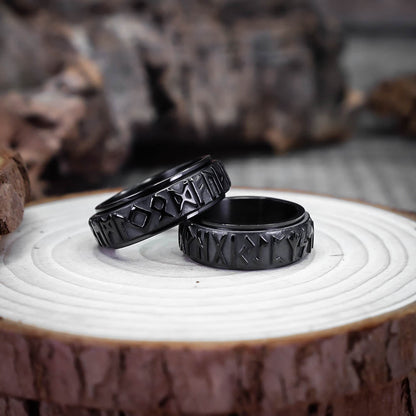 Black Rune Spinner Ring - Stainless Steel