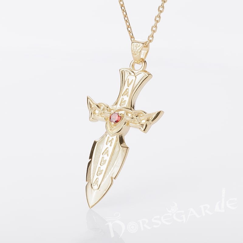 Handcrafted Valhalla Dagger Pendant - Gold with Ruby