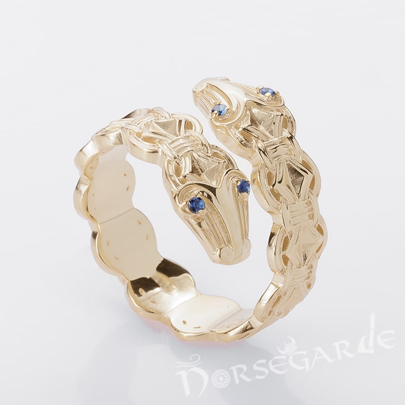 Handcrafted Jormungandr Gemmed Band - Gold with Sapphire
