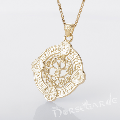 Handcrafted Rune Circle with Entwined Yggdrasil - Gold