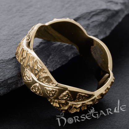 Handcrafted Twined Celtic Runes Band - Gold