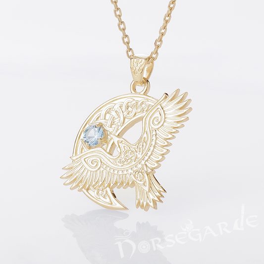Handcrafted Raven and the Moon Pendant - Gold with Sapphire