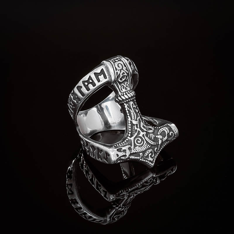 Thor's Hammer Runed Ring - Stainless Steel