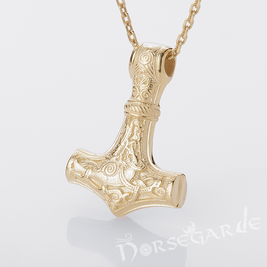 Handcrafted Mammen Engraved Small Mjölnir - Gold