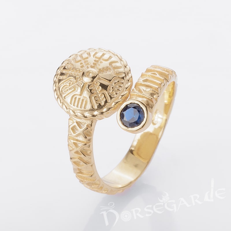 Handcrafted Vegvisir Ouroboros Band - Gold with Sapphire