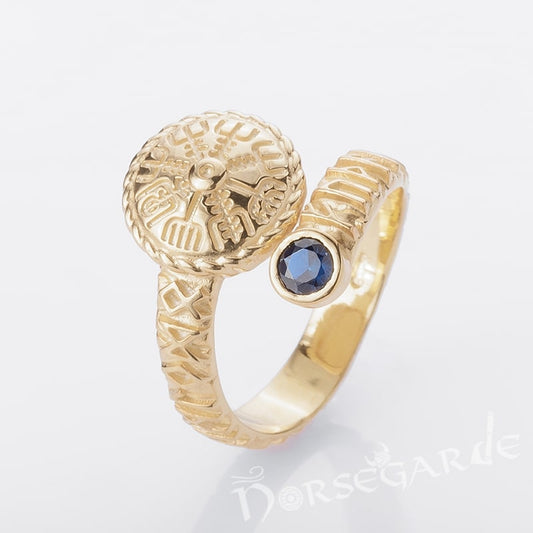 Handcrafted Vegvisir Ouroboros Band - Gold with Sapphire