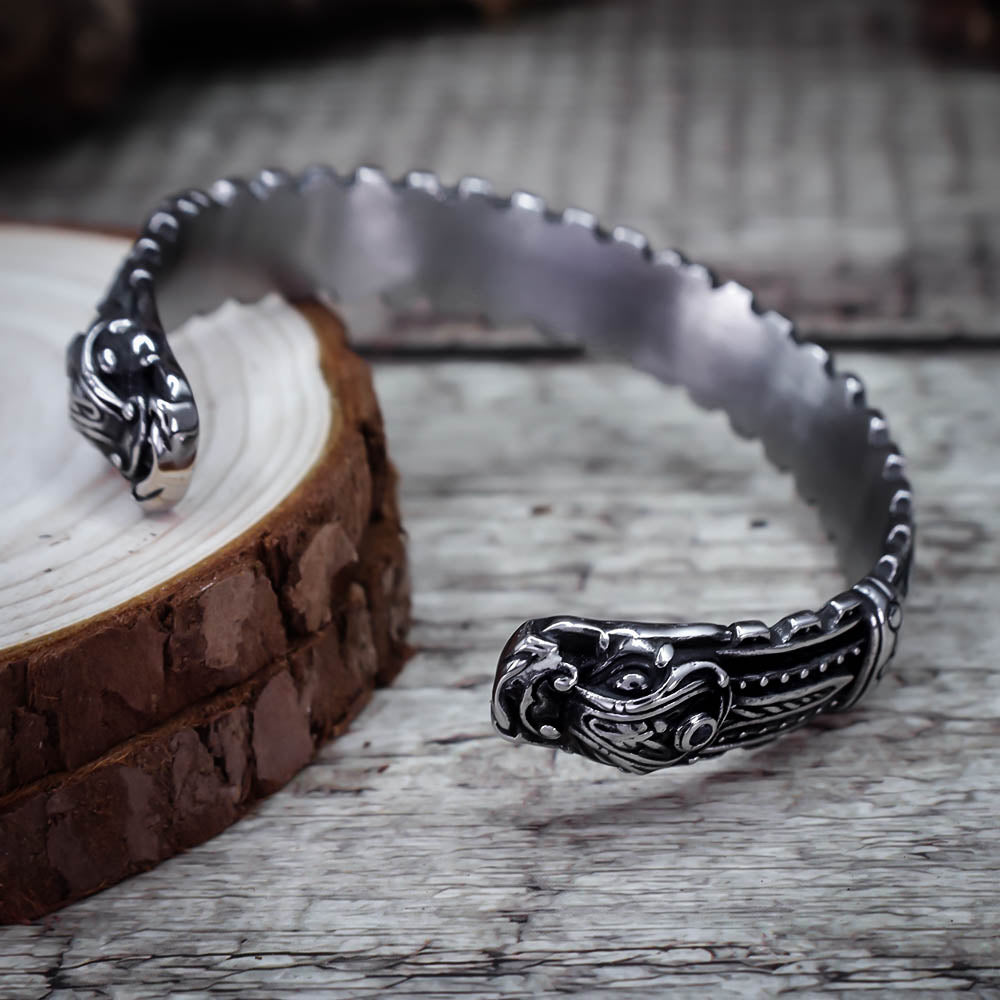 Guardian Dragon Mammen Cuff Bangle - Stainless Steel