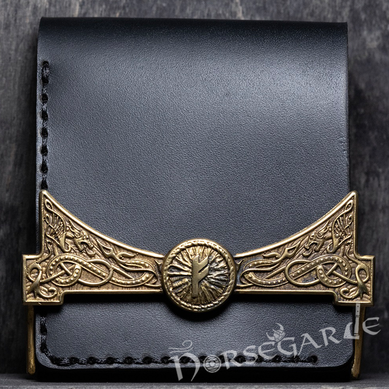 Handcrafted Foldable Leather Wallet 'Fehu' - Black