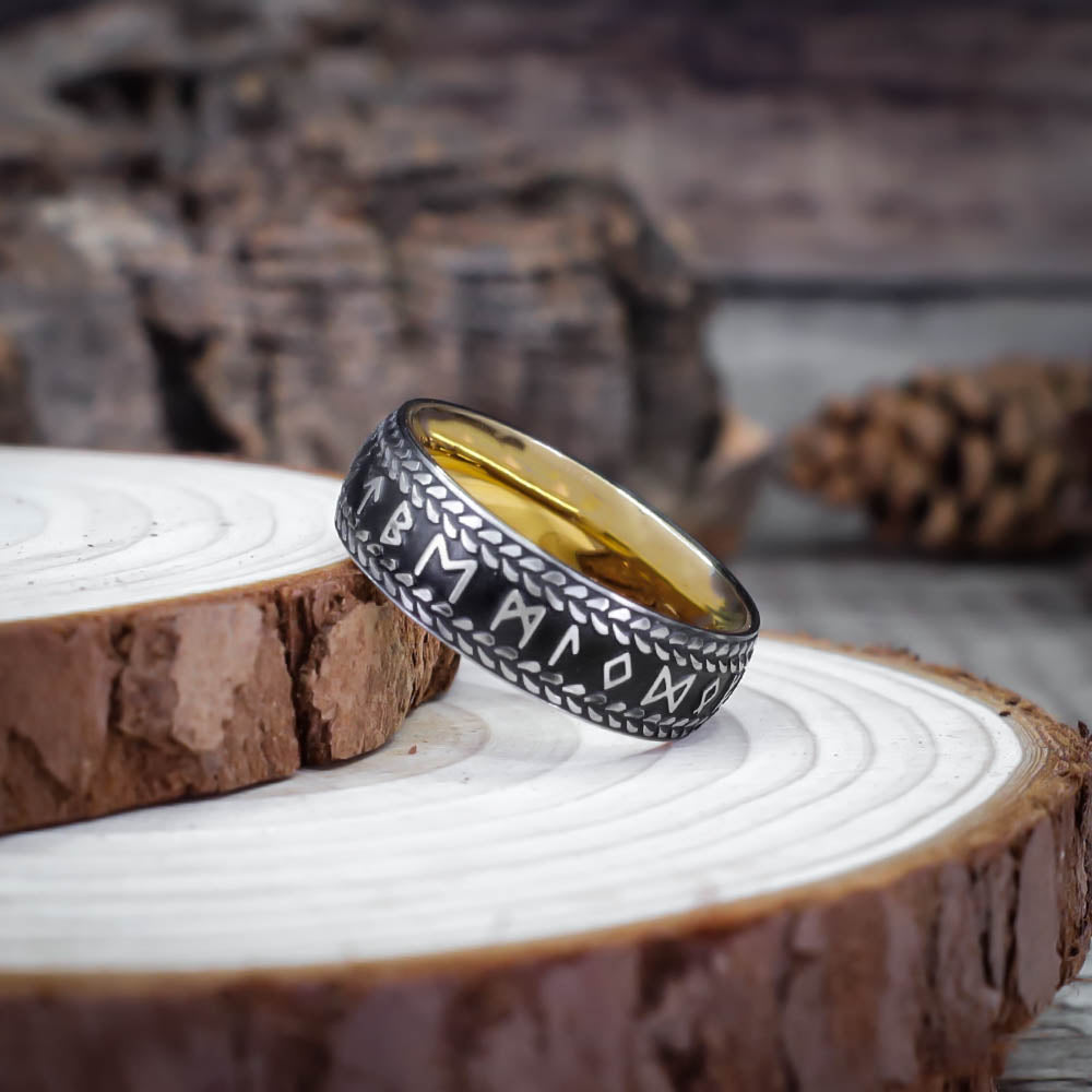 Textured Runic Heritage Ring - Stainless Steel
