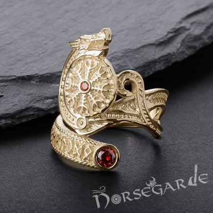 Handcrafted Helm of Awe Coiled Serpent Band - Gold with Ruby