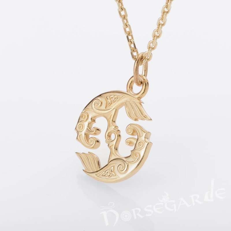 Handcrafted Miniature Ravens Pendant - Gold