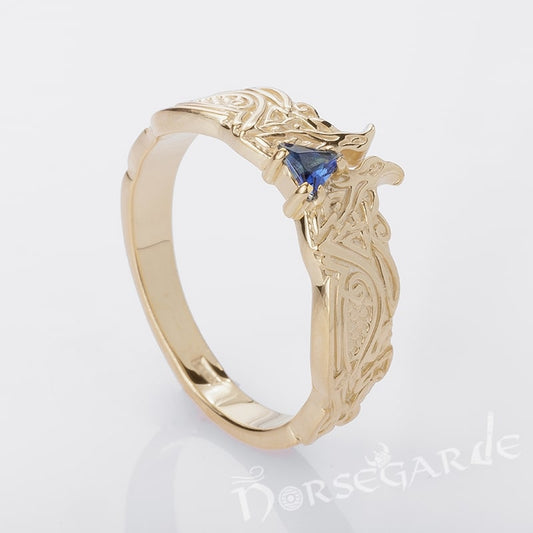 Handcrafted Celtic Ravens Gemmed Band - Gold with Gem