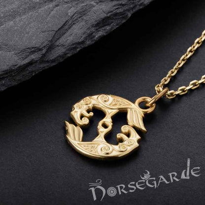 Handcrafted Miniature Ravens Pendant - Gold