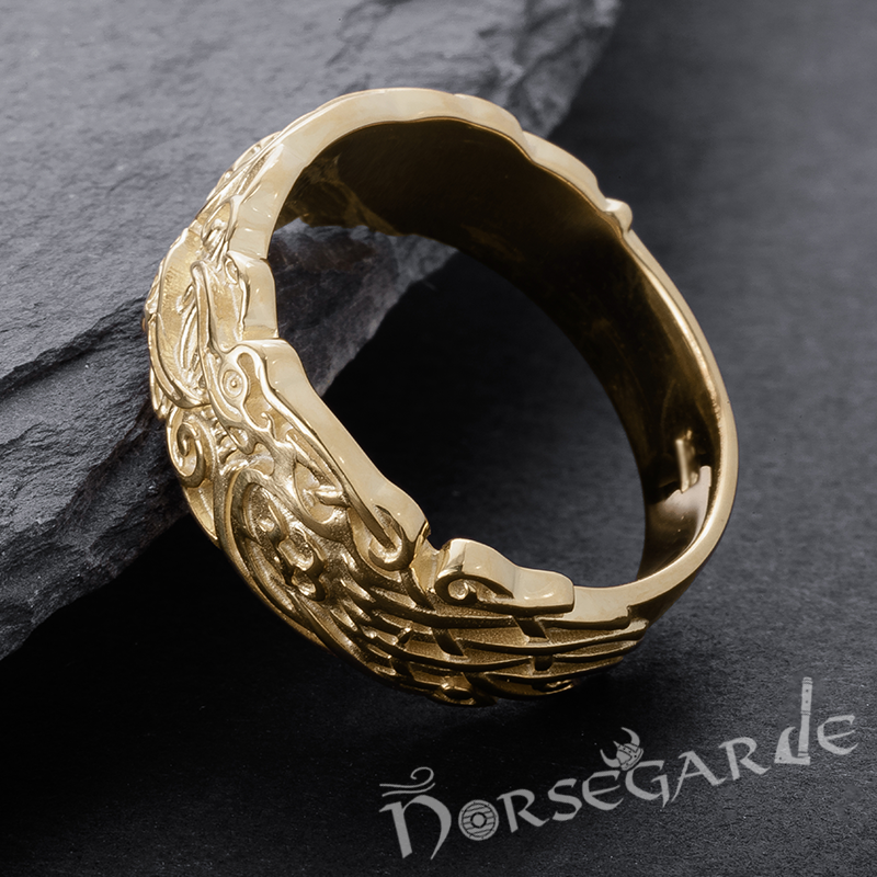 Handcrafted Odin's Ravens Band - Gold