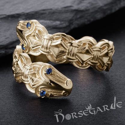 Handcrafted Jormungandr Gemmed Band - Gold with Sapphire