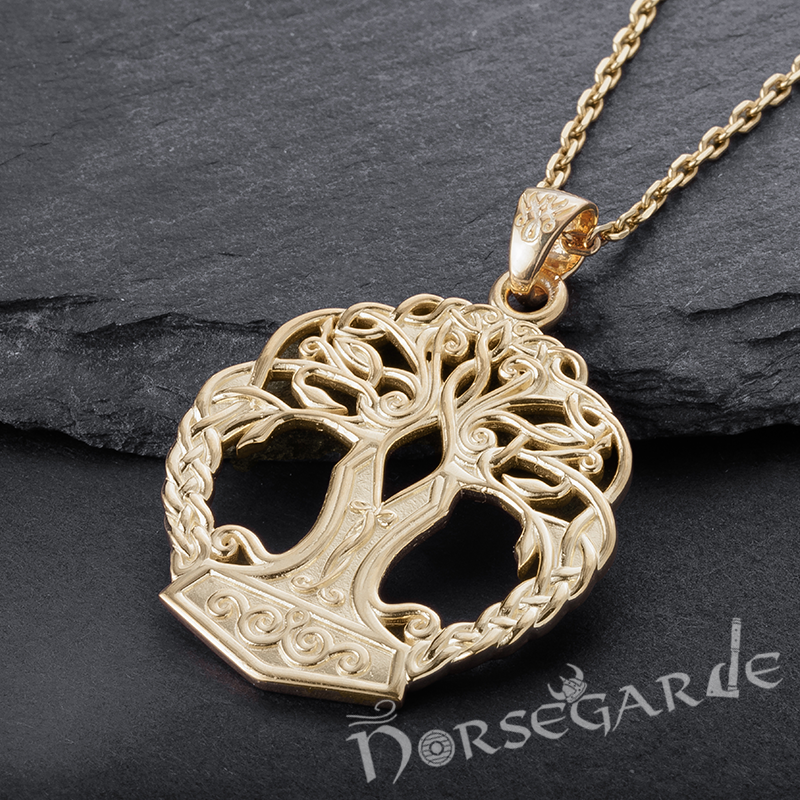 Handcrafted Yggdrasil Mjölnir Pendant - Gold