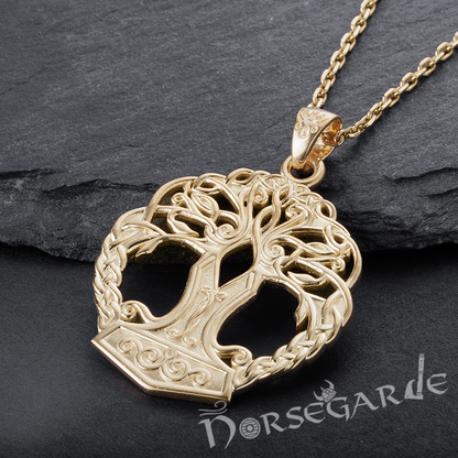 Handcrafted Yggdrasil Mjölnir Pendant - Gold