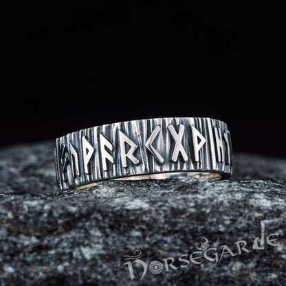 Handcrafted Slim Elder Futhark Runic Band - Sterling Silver