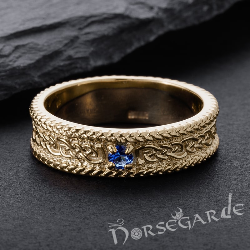 Handcrafted Endless Knot Band - Gold with Sapphire