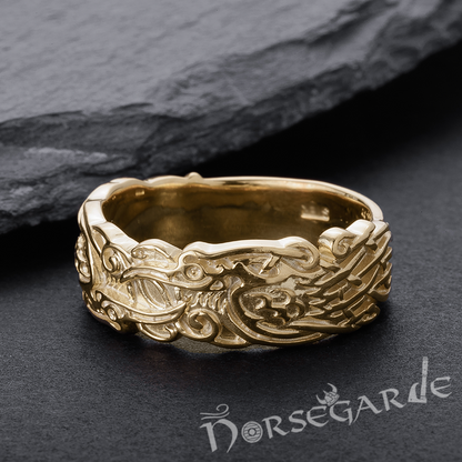 Handcrafted Odin's Ravens Band - Gold