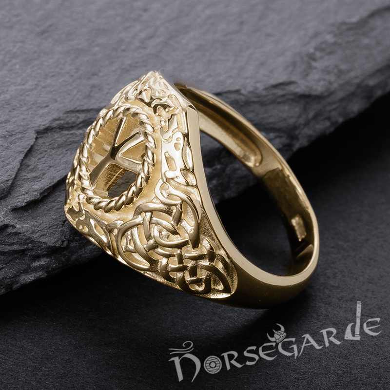 Handcrafted Celtic Algiz Ring - Gold
