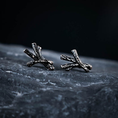 Algiz Rune Stud Earrings - Sterling Silver