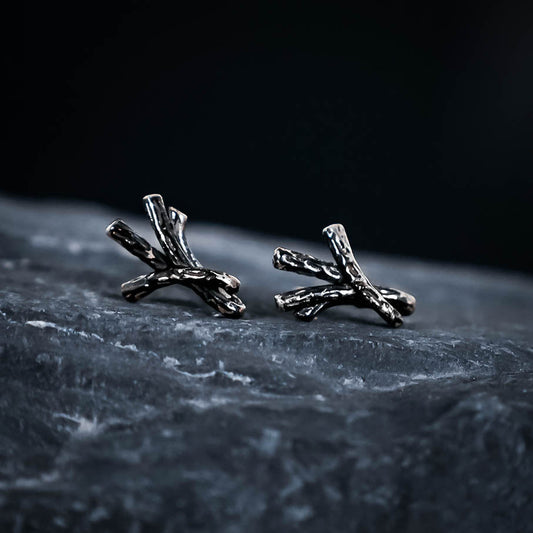 Algiz Rune Stud Earrings - Sterling Silver