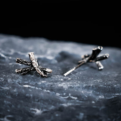 Algiz Rune Stud Earrings - Sterling Silver