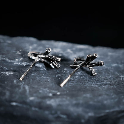 Algiz Rune Stud Earrings - Sterling Silver