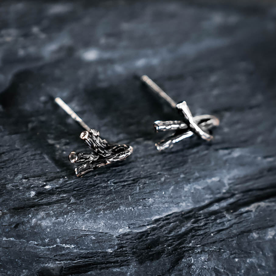 Algiz Rune Stud Earrings - Sterling Silver